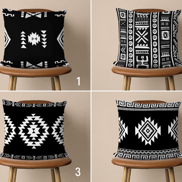 Aztec Pattern Pillow Cover, Tribal Black & White Pillow Case, Southwestern Cushion Cover, Ethnic Home Decor, Any Size Pillow, 12x12 14x14