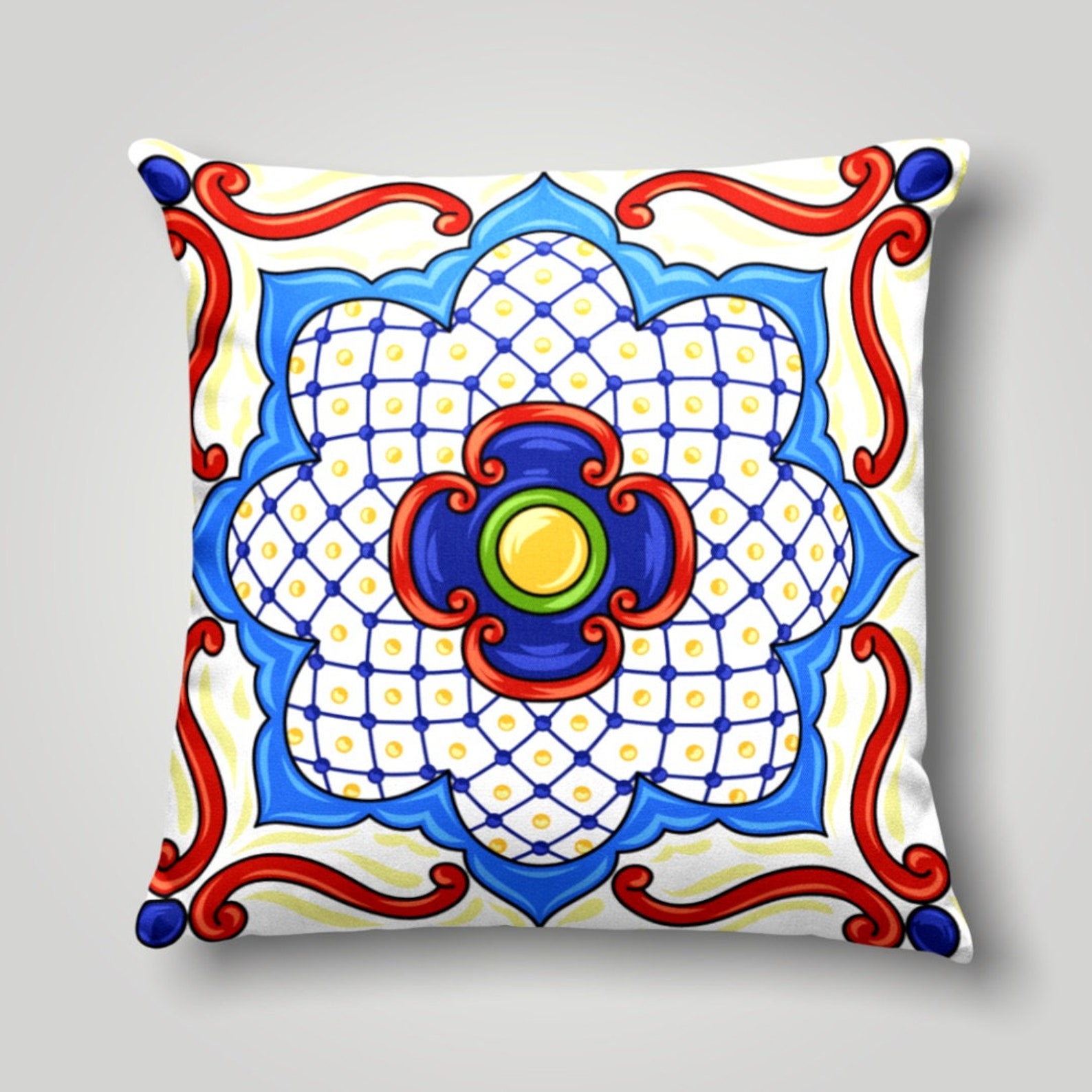 Colorful Tile Pattern Pillow Case Spanish Tiles Pillow Cover Etsy