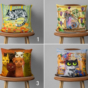 Pretty Cats Art Pillow Cover, Cute Cat Cushion Cover, Cozy Pillow Cover, Farmhouse Decor, Personalized Any Size Pillow Cover, Room Decor