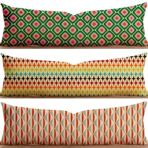 Retro Colorful Lumbar Pillow Cover, Mid Century Modern Geometric Pattern Long Cushion Cover, Abstract Nostalgic Oversized Pillow Cover