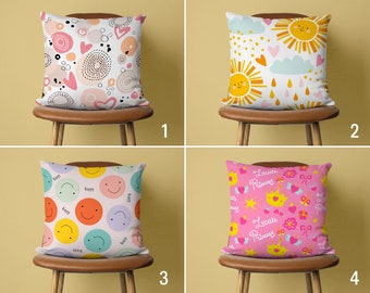 Hearts Kids Pillow Cover, Colorful Happy Pillow Case, Princess Nursery Room Cushion Cover, Custom Size Pillow, Baby Shower Decor, Only Cover