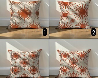 Retro Starburst Throw Pillow Case, Boho Mid Century Modern Sun Cushion Cover, Abstract Decor