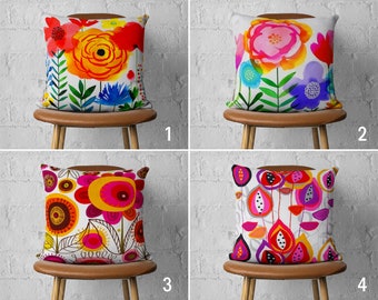 Colorful & Vivid Flowers Throw Pillow Covers, Bright Floral Blossoms Spring Cushion Cover, Living Room Decor, Any Size Pillows, Cover Only