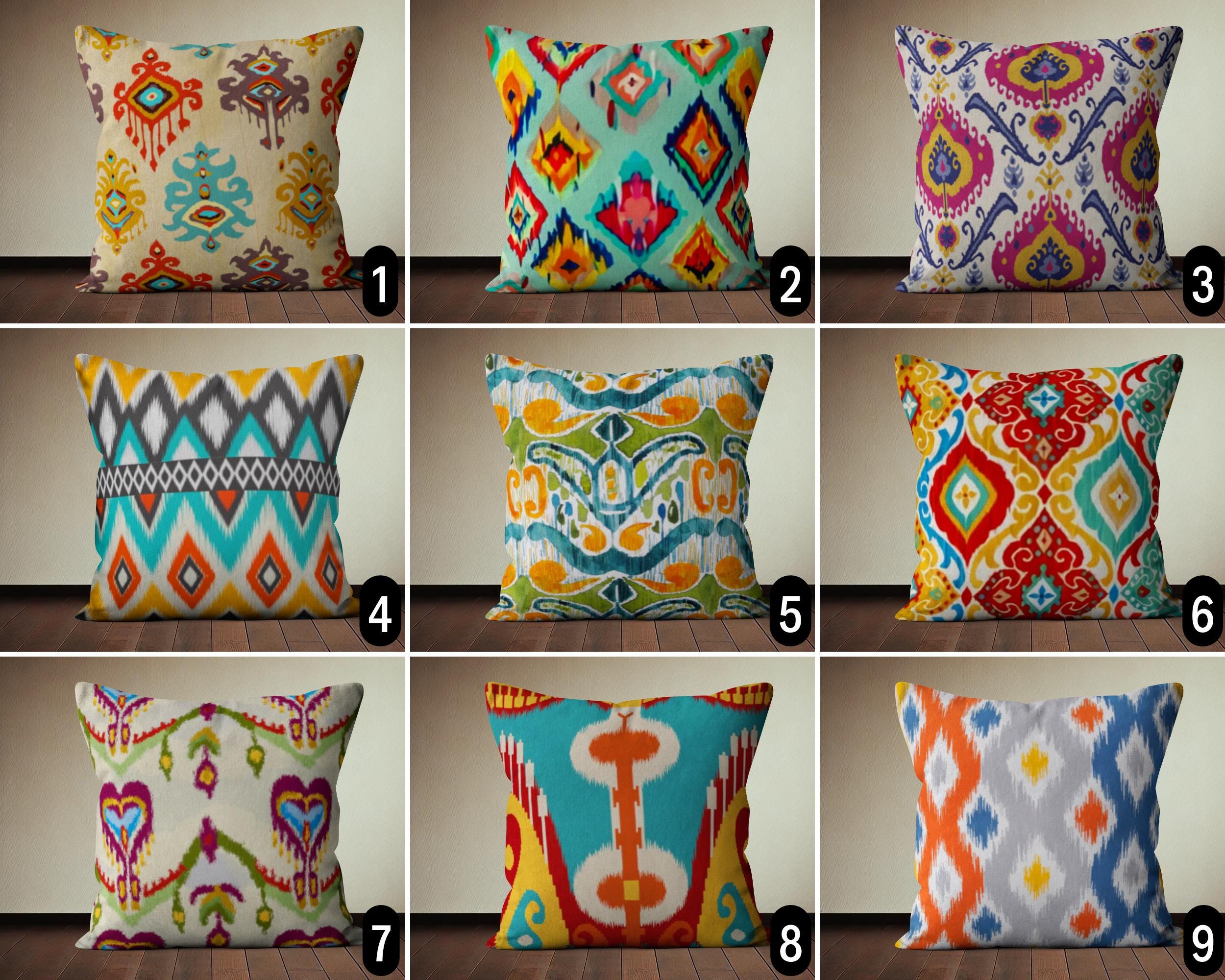 Thibaut Indies Ikat French Blue Pillow Cover | 100  Luxury Home | Ikat Applique Throw Pillow Cover main image 1