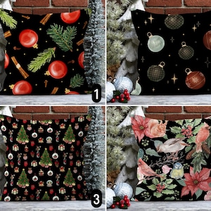 Federa per cuscino natalizia nera e rossa, federa per cuscino con ornamenti a forma di palline di pino, federa per cuscino con stella di Natale boho, decorazioni per le feste invernali, federa europea