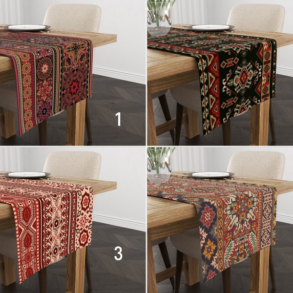 Turkish Kilim Design Runner, Ethnic Rug Print Table Runner, Digital Print Authentic Runner, Red Anatolian Tablecloth, Any Size Runner