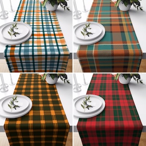 Checkered & Plaid Table Runner, Tartan Kitchen Runner, Table Linens, Orange Kitchen Decor, Farmhouse Decor, Any Size Runner Apartment Decor