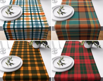 Checkered & Plaid Table Runner, Tartan Kitchen Runner, Table Linens, Orange Kitchen Decor, Farmhouse Decor, Any Size Runner Apartment Decor