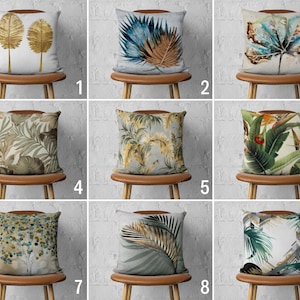 Green & Gold Leafed Pillow Case, Botanical Floral Pillow Cover, Tropical Leaf Cushion Cover, Natural Home Decor, Any Size Pillow, 20x20