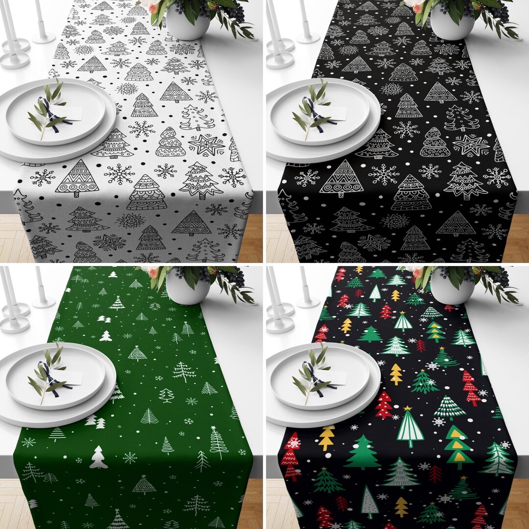 Christmas Tree Table Runner, Xmas Kitchen Runner, Dining Room Textile