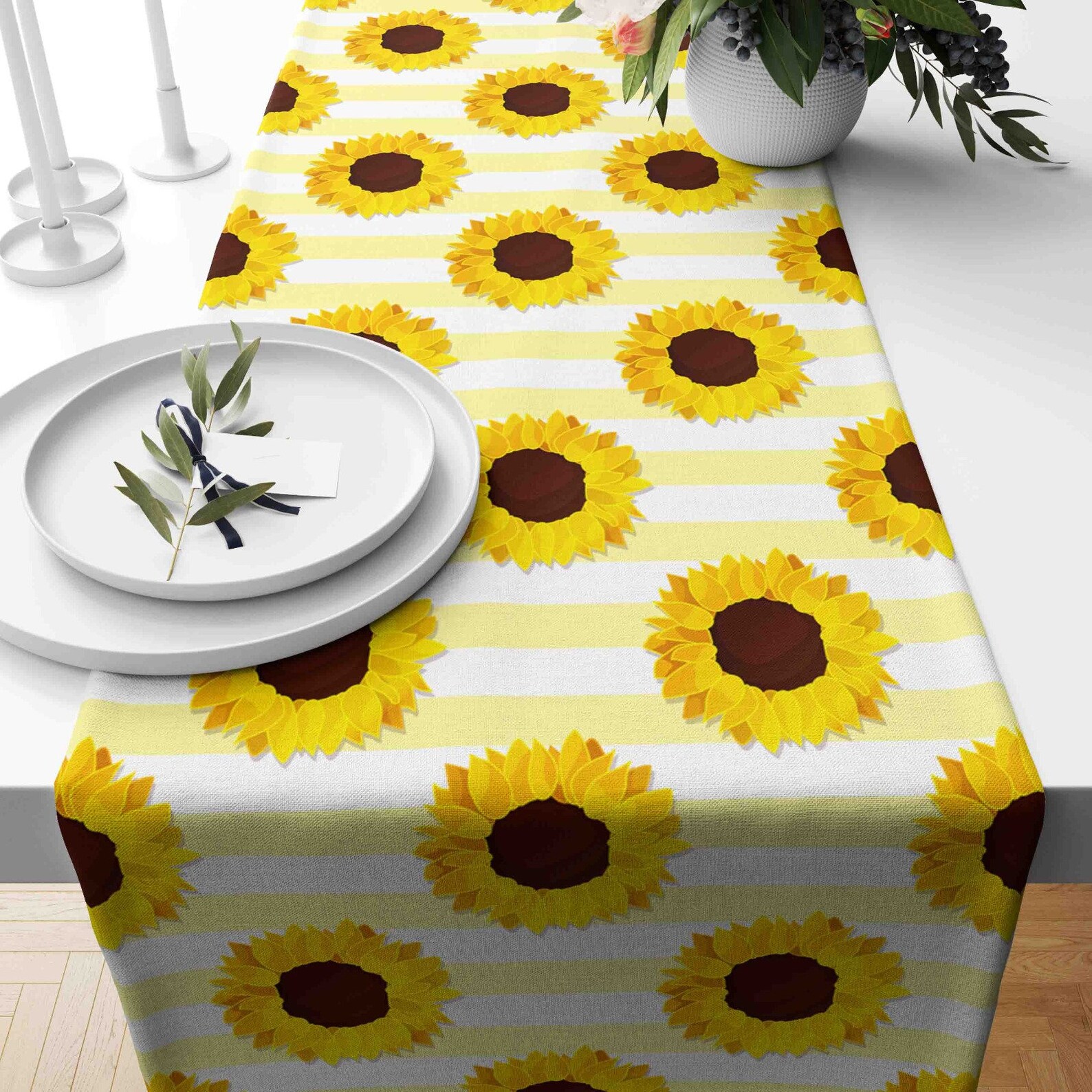 Sunflower Pattern Table Runner, Yellow & White Summer Table Runner ...