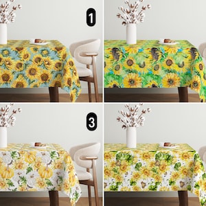 Watercolor Sunflowers Tablecloth, Rustic Botanical Floral Tablecloth, Boho Summer & Fall Flowers Tablecloth, Cozy Thanksgiving Table Decor