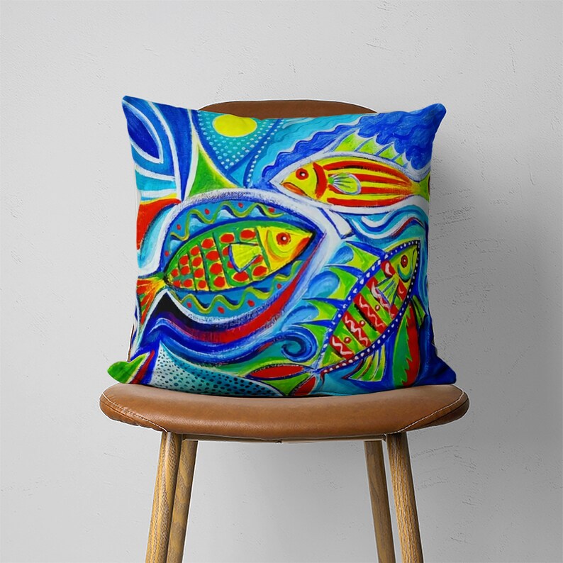 Colorful Fish Pillow Case Vivid Coastal Cushion Cover Etsy