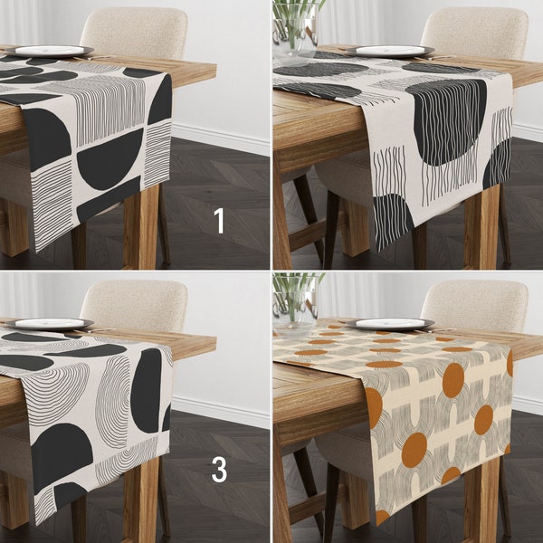 Coureur de table moderne du milieu du siècle, coureur de cuisine aux lignes abstraites, nappe contemporaine en cercles et demi-cercles, décor du milieu du siècle, n’importe quelle taille