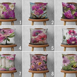 Purple Flowers Pillow Cover, Floral Spring & Summer Throw Pillow Case, Bloomy Violet Color Farmhouse Cushion Cover, Living Room Decor