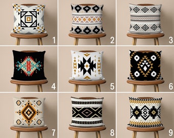 Aztec Print Pillow Cover, Southwestern Throw Pillow Case, Ethnic Tribal Cushion Cover, Farmhouse Black Cushion, Boho House Decor, 20x20