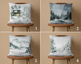 Winter Scenery Pillow Case, Snowy Landscape Pillow Cover, Christmas Throw Pillow Cover, White Home Decor, New Year's Gift, Christmas Decor