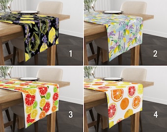Citrus & Lemon Design Table Runner, Lavender Kitchen Runner, Fruits and Flowers Tablecloth, Floral Table Linens, Dining Room Decor