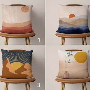 Boho Landscape Pillow Covers, Bohemian Mountain Cushion Cover, Abstract & Mid Century Modern Pillow Case, Living Room Decor, Any Size Pillow