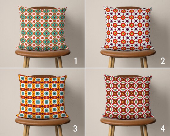 Retro Style Pillow Cover Geometric Pattern Pillow Case Digital Art Cushion Cover Mid Century Modern Living Room Decor Any Size Pillow Etsy