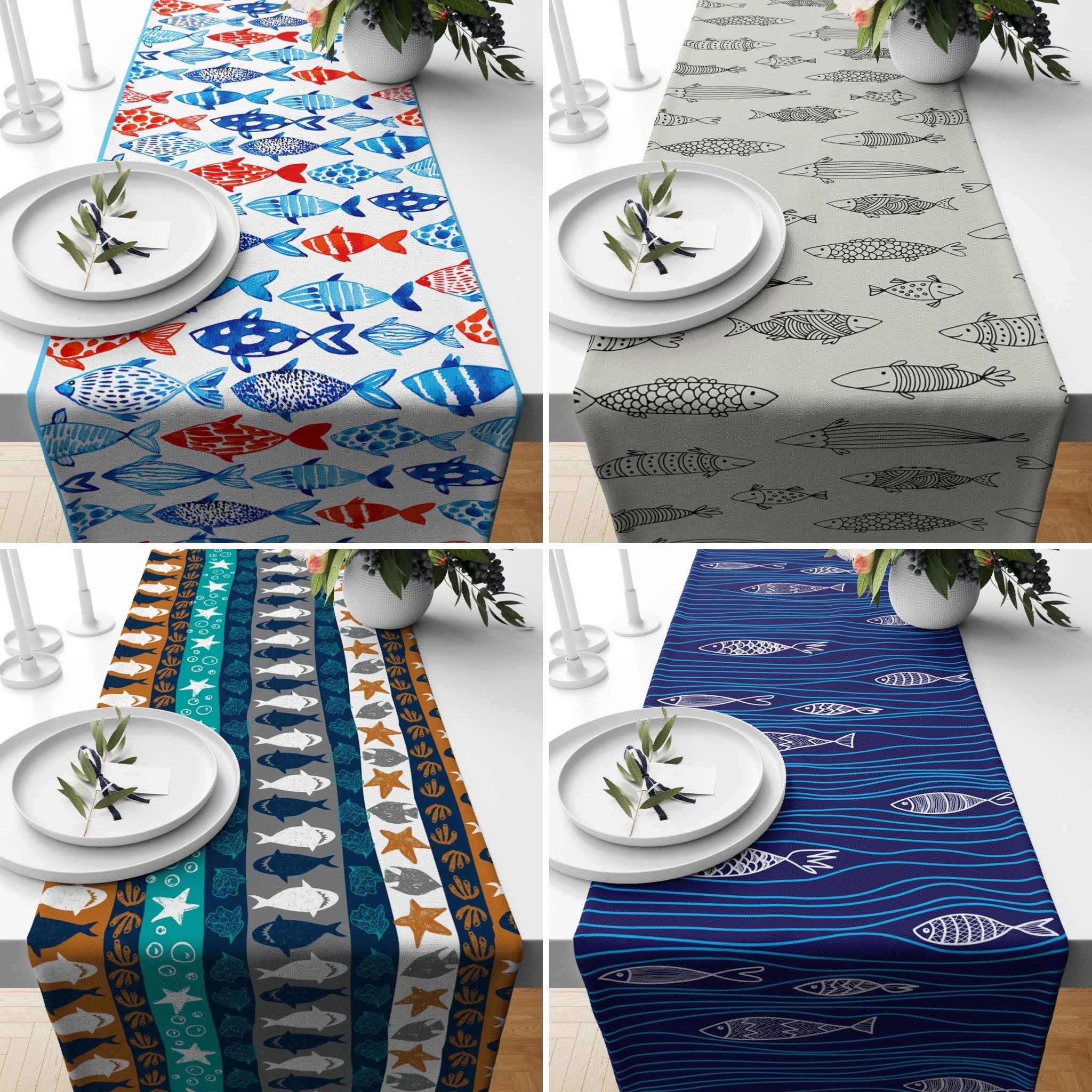 Runner Mare Conchiglie Runner Da Tavola Estivo A Tema Spiaggia - Stella Marina E Conchiglie, 33x183 Cm, Poliestere Runner Azzurro - 5