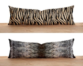 Animal Print Lumbar Pillow Cover, Leopard & Tiger Print Bolster Pillow Case, Long Body Pillow Cover, Custom Pillow Cover, Any Size Pillow