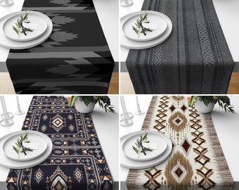 Aztec & Ikat Design Table Runner, Ethnic Tribal Pattern Table Runner, Southwestern Boho Table Runner, Farmhouse Dining Room Decor, Any Size