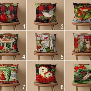 Cozy Christmas Pillow Cover, Winter & Xmas Cushion Cover, Green Red Black Noel Pillow Case, New Year Gift, Farmhouse Decor, 18x18, 20x20