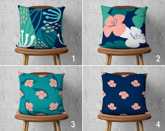 Floral Kissenbezug, Petrol und dunkelblau Kissenbezug, Abstrakter Kissenbezug, Schlafzimmer Dekor, Euro Kissenbezug, Wohnung Dekor, Handgemachtes Kissen