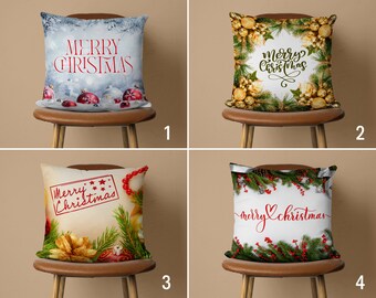 Merry Christmas Pillow Cover, Xmas Cushion Cover, Holiday Pillow Cover, New Year Gift, Farmhouse Decor, Couch Pillow Case, Any Size Pillow