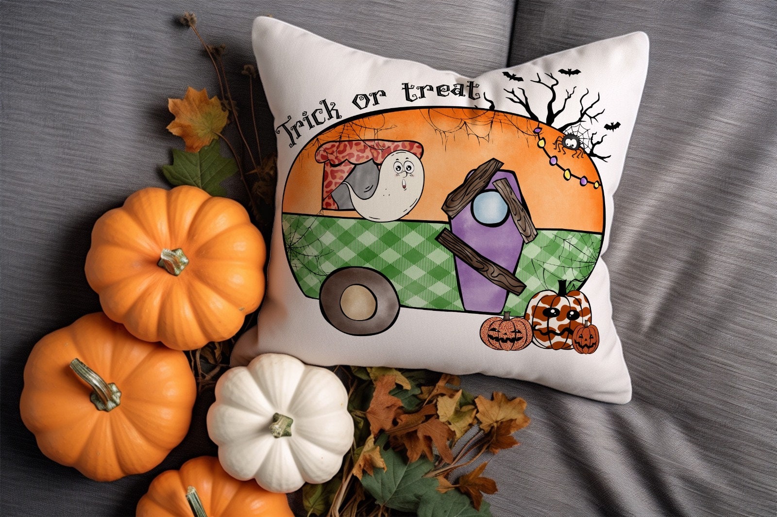Musesh Pack Of 2 Fall Pillow Covers 18x18 Inches – "You Make Me A Happy Camper" Pumpkin Design, Decorative Throw Covers