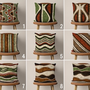 Abstract Boho Pillow Case, Green Brown Beige Cushion Cover, Bohemian Throw Pillow Cover, Any Size Pillow, Living Room Decor, Only Cover