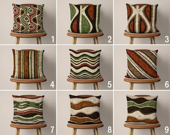 Abstract Boho Pillow Case, Green Brown Beige Cushion Cover