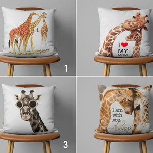 Cute Giraffe Pillow Case, Giraffe Art Cushion Cover, Animal Pillow Cover, Living Room Decor, Any Size Accent Pillow, Cover Only