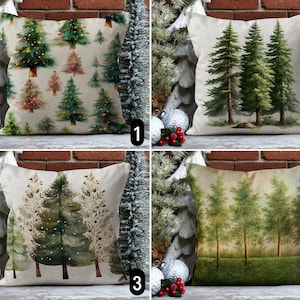 Federa per cuscino con alberi di pino verde, federa per cuscino foresta sempreverde, fodera per cuscino per vacanze invernali, accogliente decorazione per la casa, decorazione natalizia