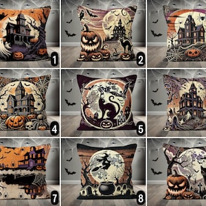 Vintage Halloween Throw Pillow Cover, Spooky & Creepy Haunted House Cushion Cover, Moonlit Night Pillow Case, Halloween Gift, Trick or Treat