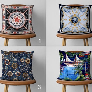 Nautical Throw Pillow Cover, Anchor Cushion Cover, Navy Blue Marine Pillow Case, Coastal Home Decor, Gift for Sea Lover, Ocean House Decor