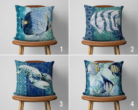 Blue Fish Pillow Cover, Beach House Cushion Cover, Marine Throw Pillow Case,  Ocean House Decor, Nautical Decor, Any Size Pillow, Cover Only -  Canada