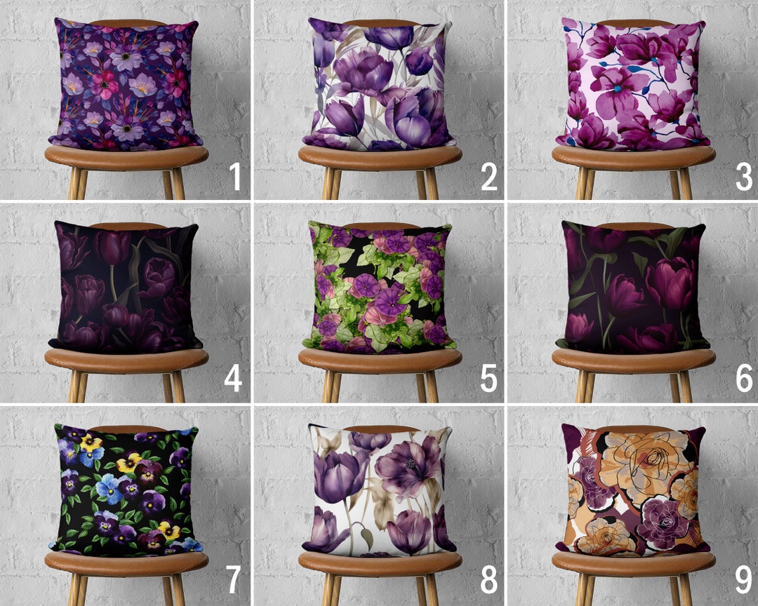 Purple Flowers Pillow Cover, Floral Throw Pillow Case, Summer & Spring Purple Cushion Cover
