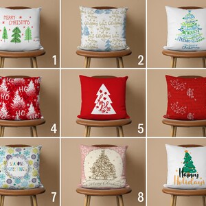 Fodera per cuscino con alberi di Natale e citazioni, Fodera per cuscino Happy Holidays, Fodera per cuscino Merry Xmas, Gioiosa decorazione natalizia, Regalo di Capodanno, 14x14