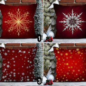 Federa per cuscino invernale con design a fiocco di neve, federa per cuscino rosso bordeaux, fodera per cuscino di Natale grigio giallo, regalo di Capodanno, qualsiasi dimensione, solo copertina