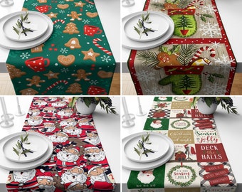 Christmas Table Runner, Candy & Santa Runners, Red Kitchen Decor, Dining Room Decor, New Year Present, Dining Room Table Runner