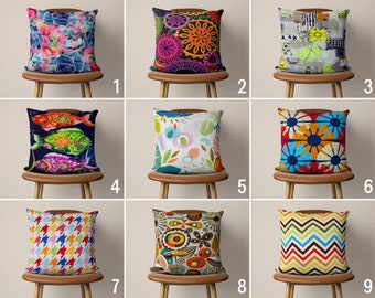 Vibrant Abstract Colorful Painting Pillow Cover, Bright and Multicolored Floral Cushion Cover, Decorative Throw Pillow, Any Size Pillow