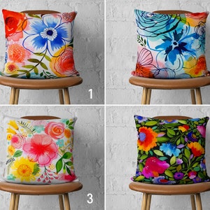 Vibrant Flowers Pillow Covers, Colorful Bright Colors Floral Cushion Cover, Summer Lumbar Pillow Case, Any Size Pillow, Cover Only
