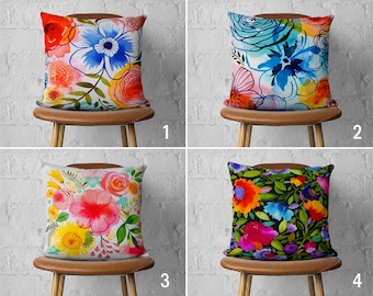 Vibrant Flowers Pillow Covers, Colorful Bright Colors Floral Cushion Cover, Summer Lumbar Pillow Case, Any Size Pillow, Cover Only