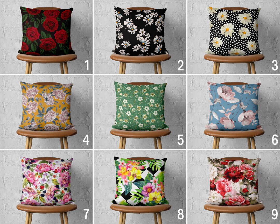 Floral Throw Pillow Covers Spring Summer Flowers Pillow Case Etsy UK