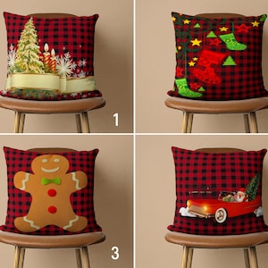 Fodera per cuscino natalizio scozzese, fodera per cuscino natalizio, federa per pan di zenzero e calza, decorazione per albero di pino e camion di Natale, regalo di Capodanno