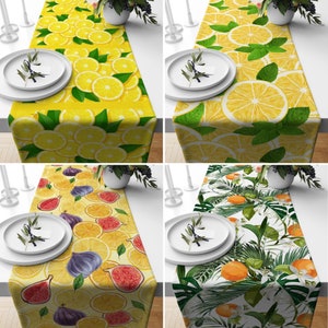Citroen en citrus tafelloper, vers fruit loper, levendig mediterraan tafelkleed, Italiaanse stijl decor, zomerhuisdecor, tafellinnen
