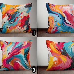 Abstrakte lebendige Malerei Kissenbezug, moderne rosa blau gelb Pinselstriche Kissenbezug, zeitgenössische lebendige bunte Wellen Kunst Kissenbezug