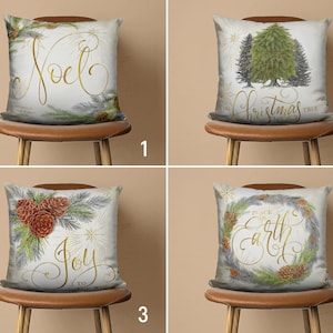 Federa per cuscino natalizia e natalizia, federa per cuscino con albero di pino di Natale, elegante federa per cuscino con pace e gioia, decorazioni natalizie, regalo di felice anno nuovo
